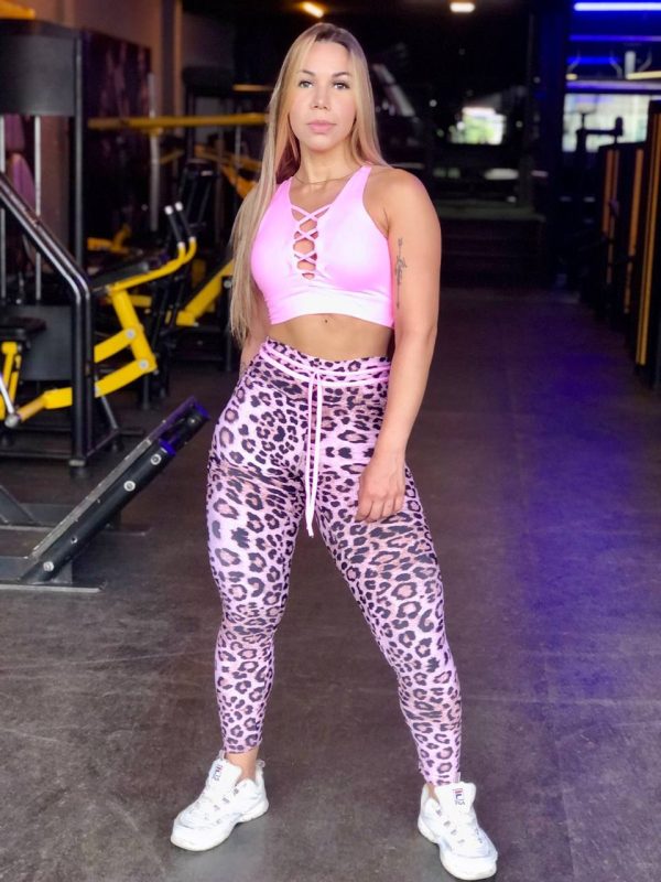 Conjunto calza larga print/top rosa