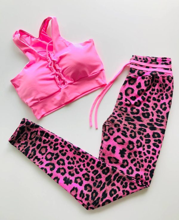 Conjunto calza larga print/top rosa - Imagen 2