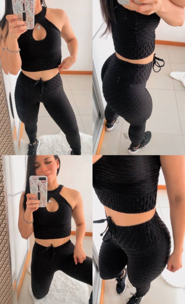 Conjunto negro texturizado premium talle único - Imagen 2