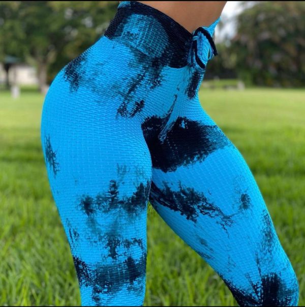 Calza Azul tiedye texturizada con frunce-talle Único