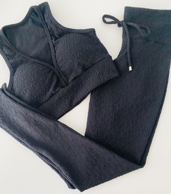 Conjunto texurizado negro con frunce-Calidad premium