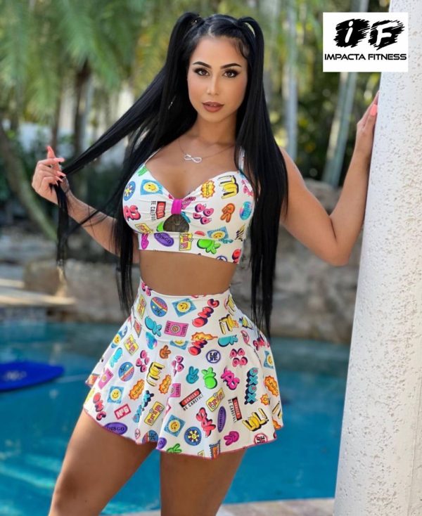 Conjunto short-pollera dibujos talle único(36-42) calidad premium