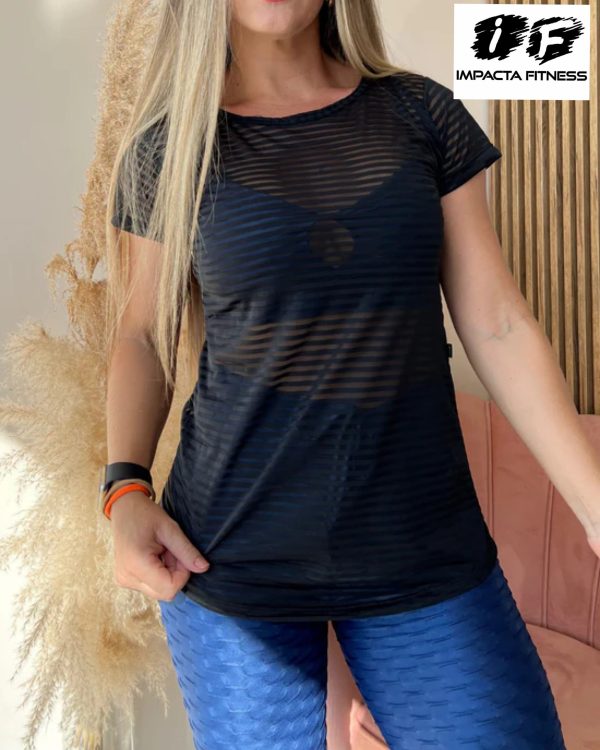 Remera Manga corta negra con transferencia-talle único
