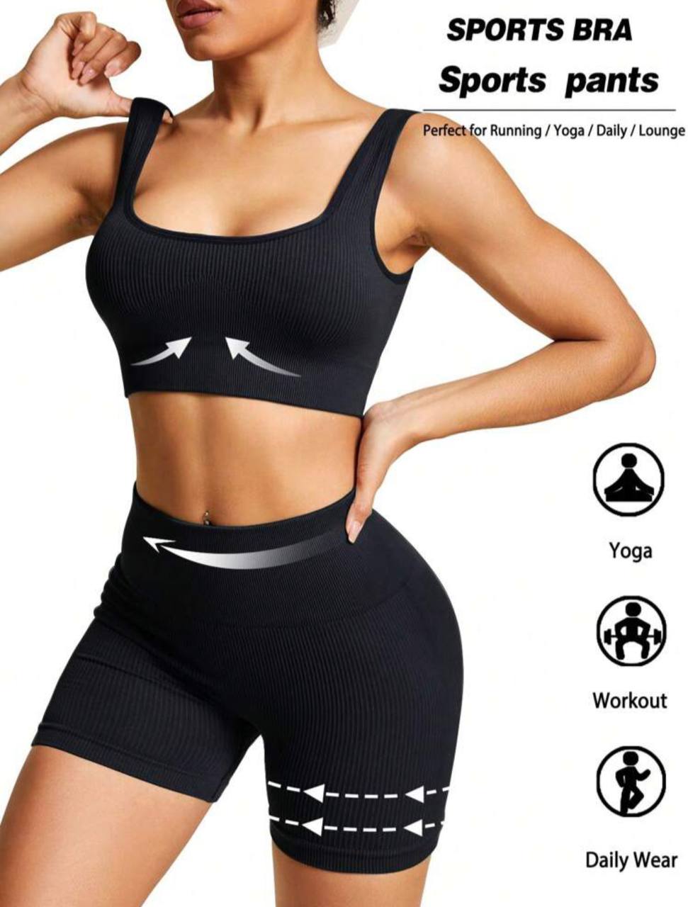 Conjunto acanalado negro talle M