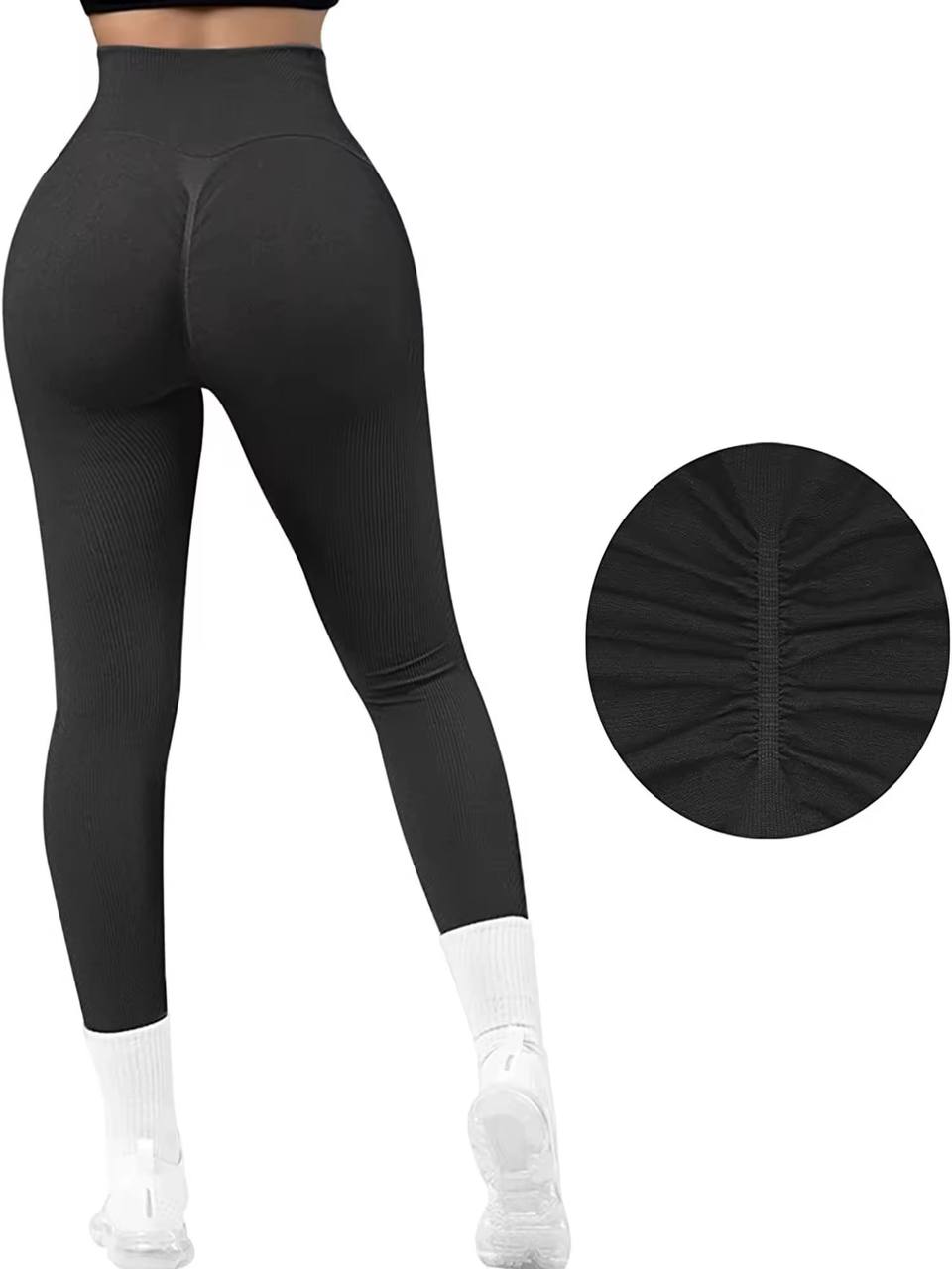 Calza negro acanalada con frunce cero transparencias-talle M