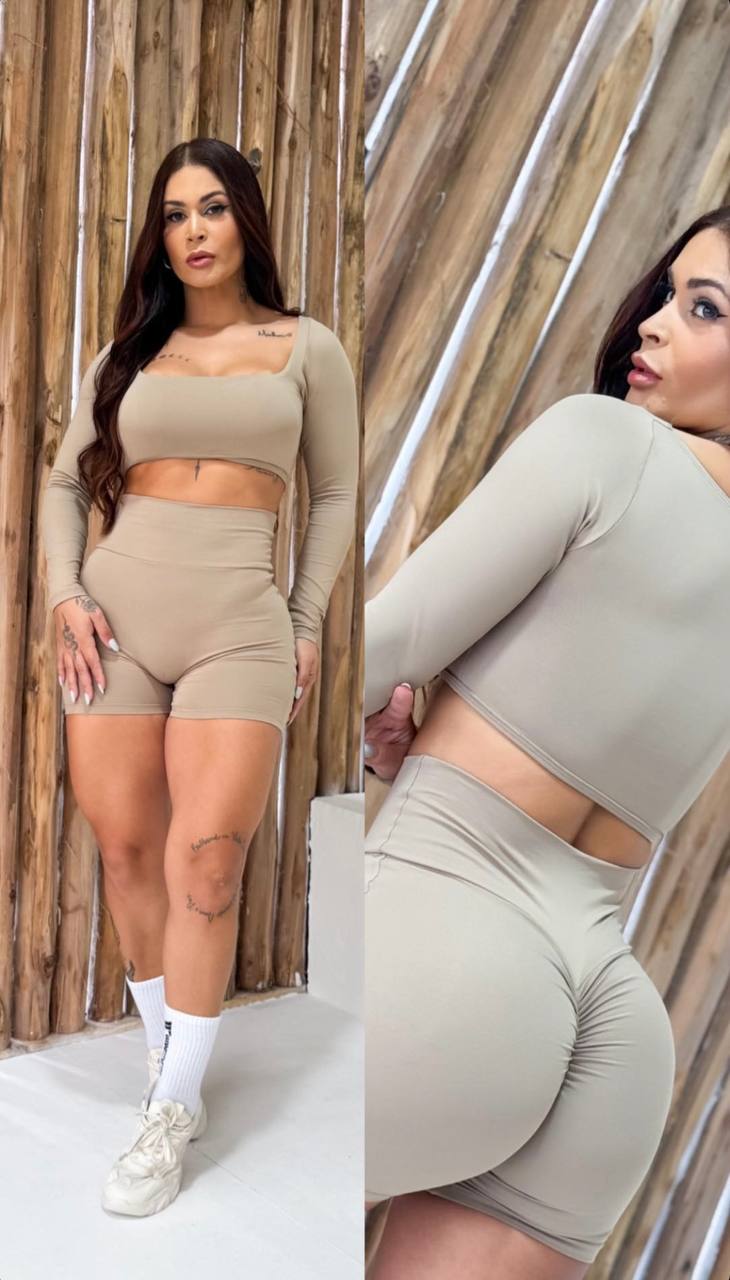 Conjunto de Short manga larga nude-talle único