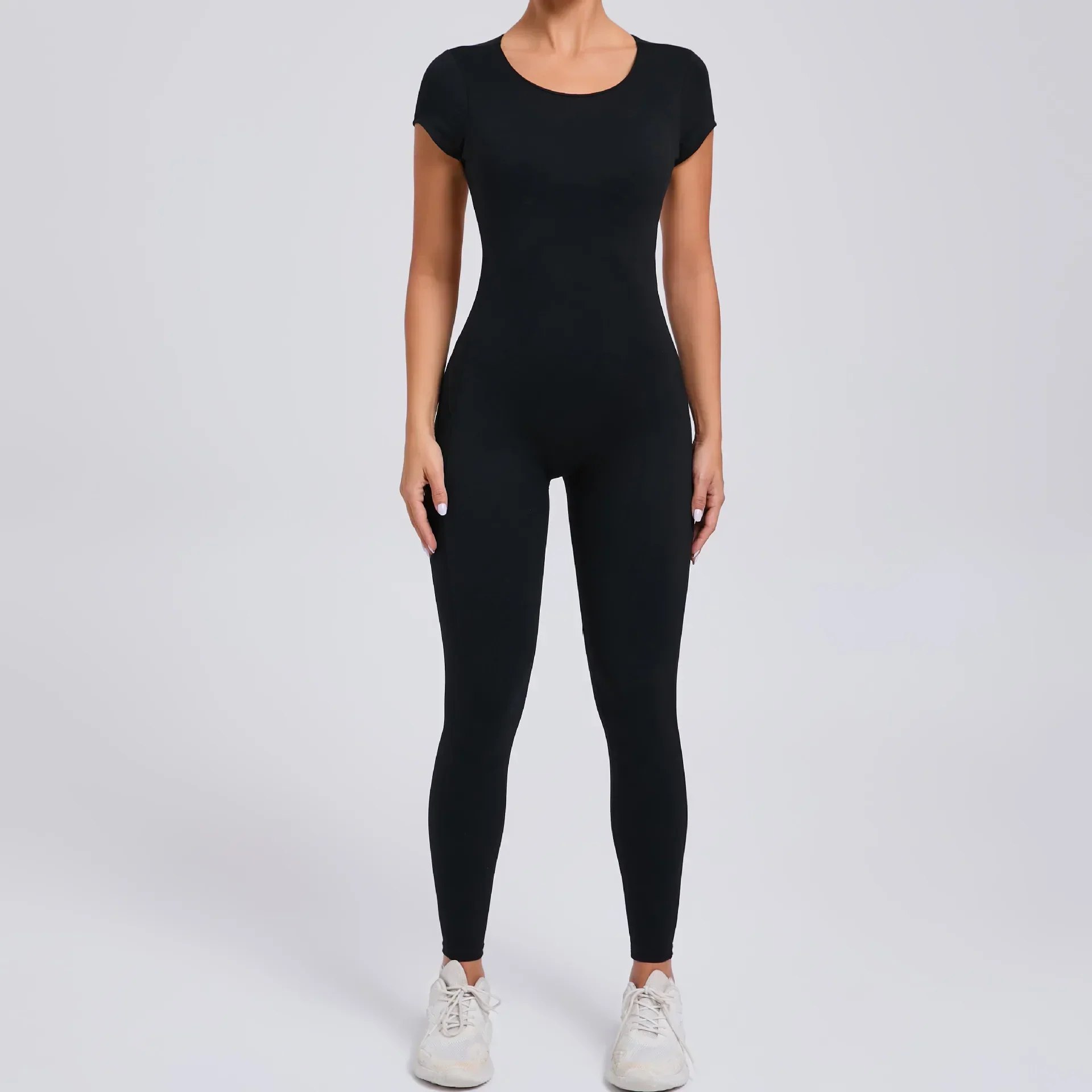 Monito liso negro sin frunce y con manga corta premium- talle S-M (preventa)