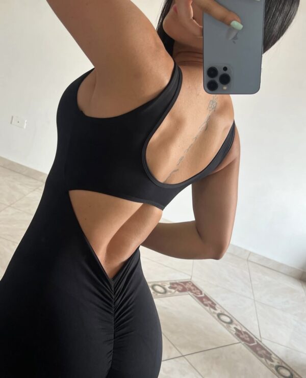 Monito negro liso corto con frunce talle S/M - Imagen 2