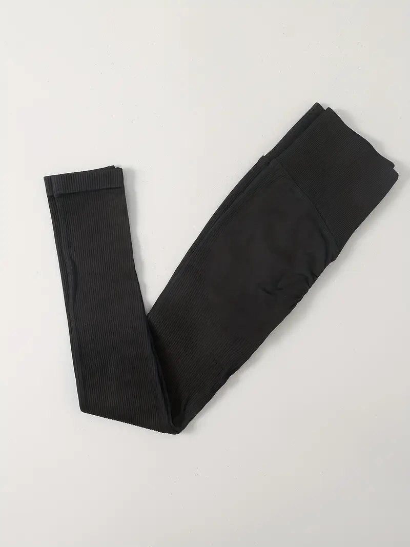 Calza negra acanalada sin costura- con frunce-talle M