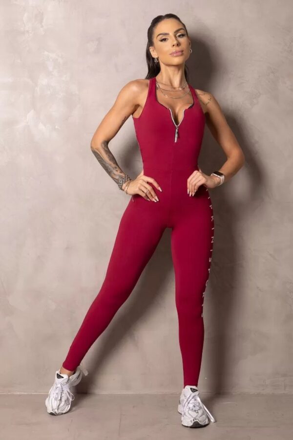 Monito bordeaux hipkini con zipper y tiras cruzadas PREMIUM-talle s/m - Imagen 3