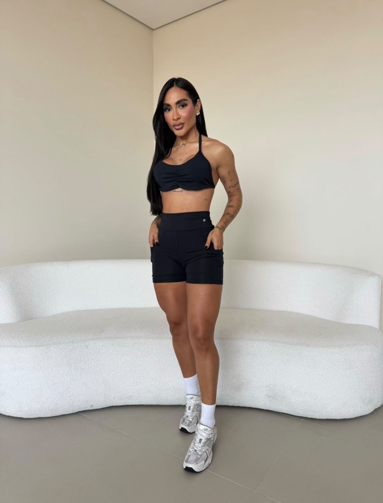 Conjunto negro corto short talle S/M